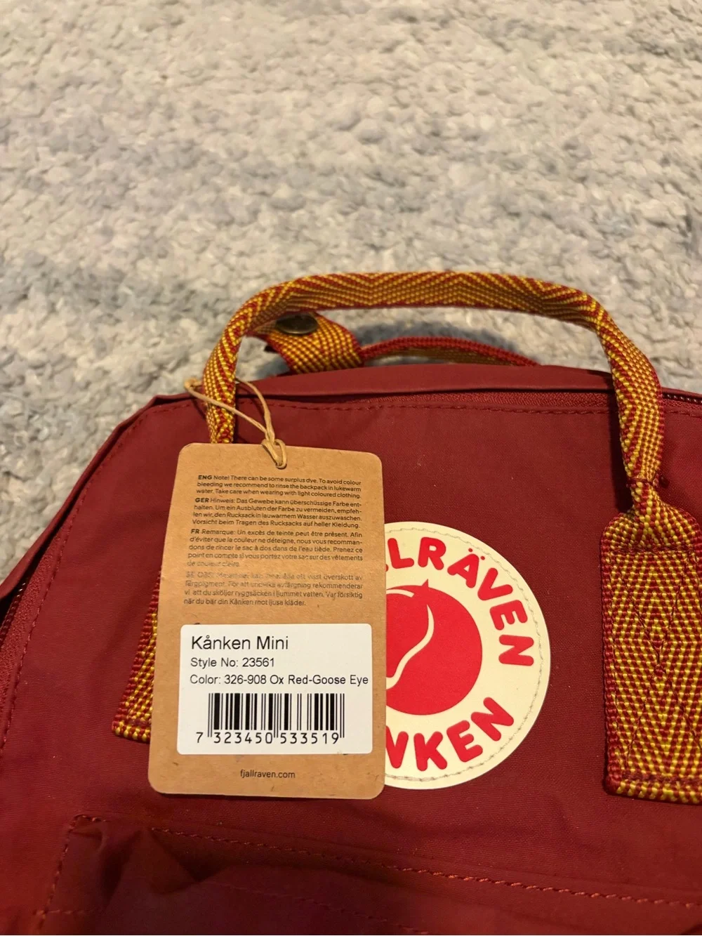 NWT Fjallraven Kanken Mini Backpack Ox Red Goose Eye Pattern 23561 7L